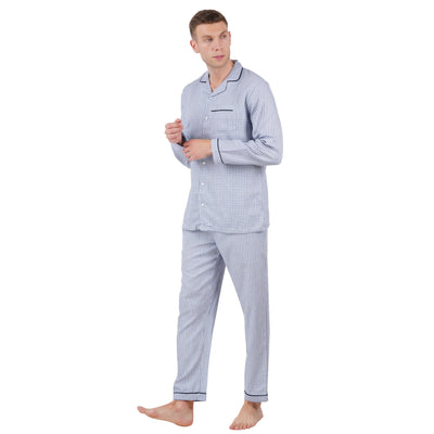 Men’s Nightwear Blue Checks | Comfortable Sleepwear – Mens Trousers on Brown Living™. SKU: ARZIKI108-BLUECHECKS-M. Img 3.