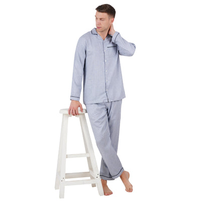 Men’s Nightwear Blue Checks | Comfortable Sleepwear – Mens Trousers on Brown Living™. SKU: ARZIKI108-BLUECHECKS-M. Img 4.