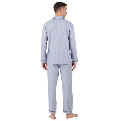 Men’s Nightwear Blue Checks | Comfortable Sleepwear – Mens Trousers on Brown Living™. SKU: ARZIKI108-BLUECHECKS-M. Img 2.