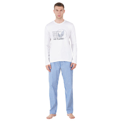 Men’s Nightwear Blue & White Stripe Loungewear Pants – Mens Trousers on Brown Living™. SKU: ARZIKI094-WHITE-M. Img 1.