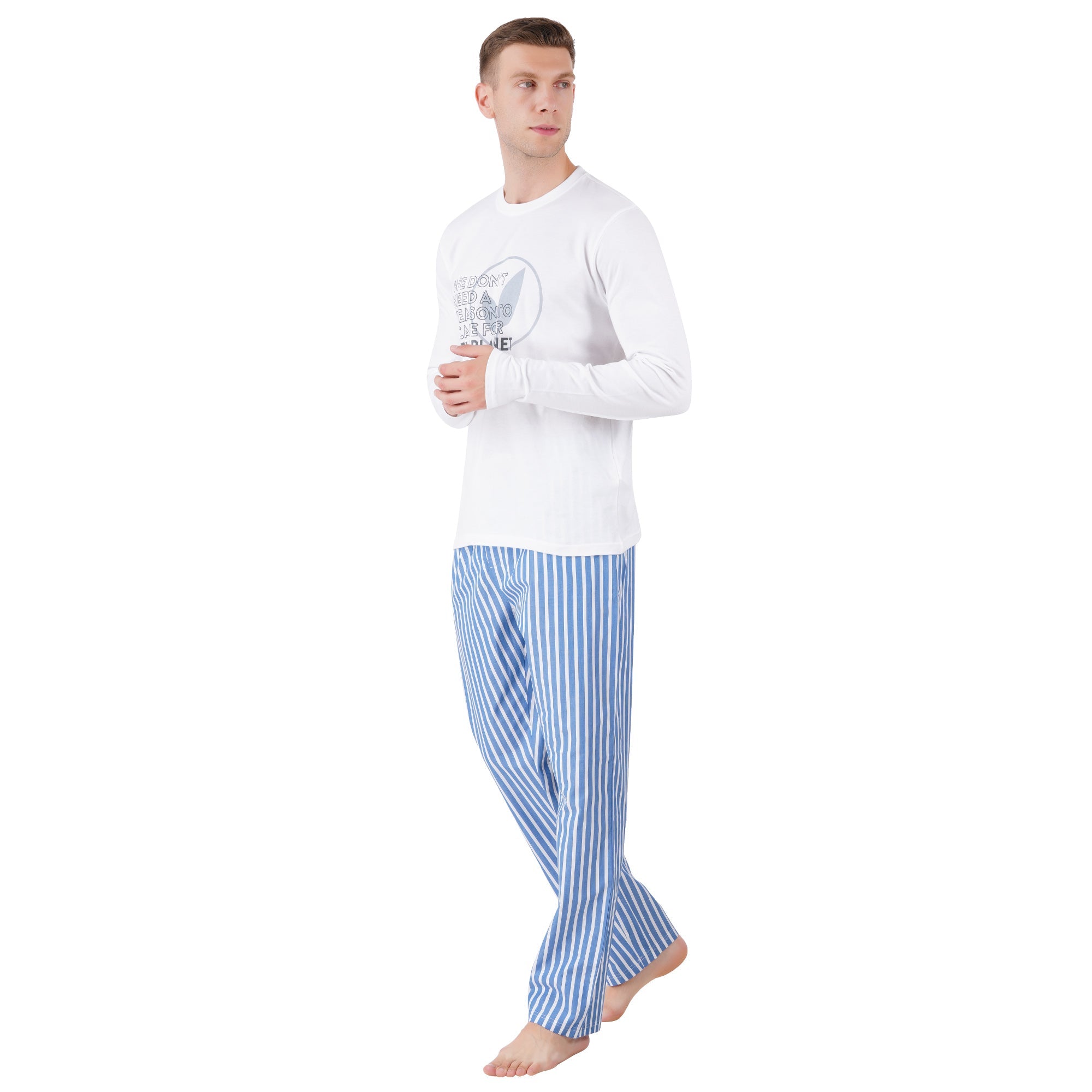 Men’s Nightwear Blue & White Stripe Loungewear Pants – Mens Trousers on Brown Living™. SKU: ARZIKI094-WHITE-M. Img 3.