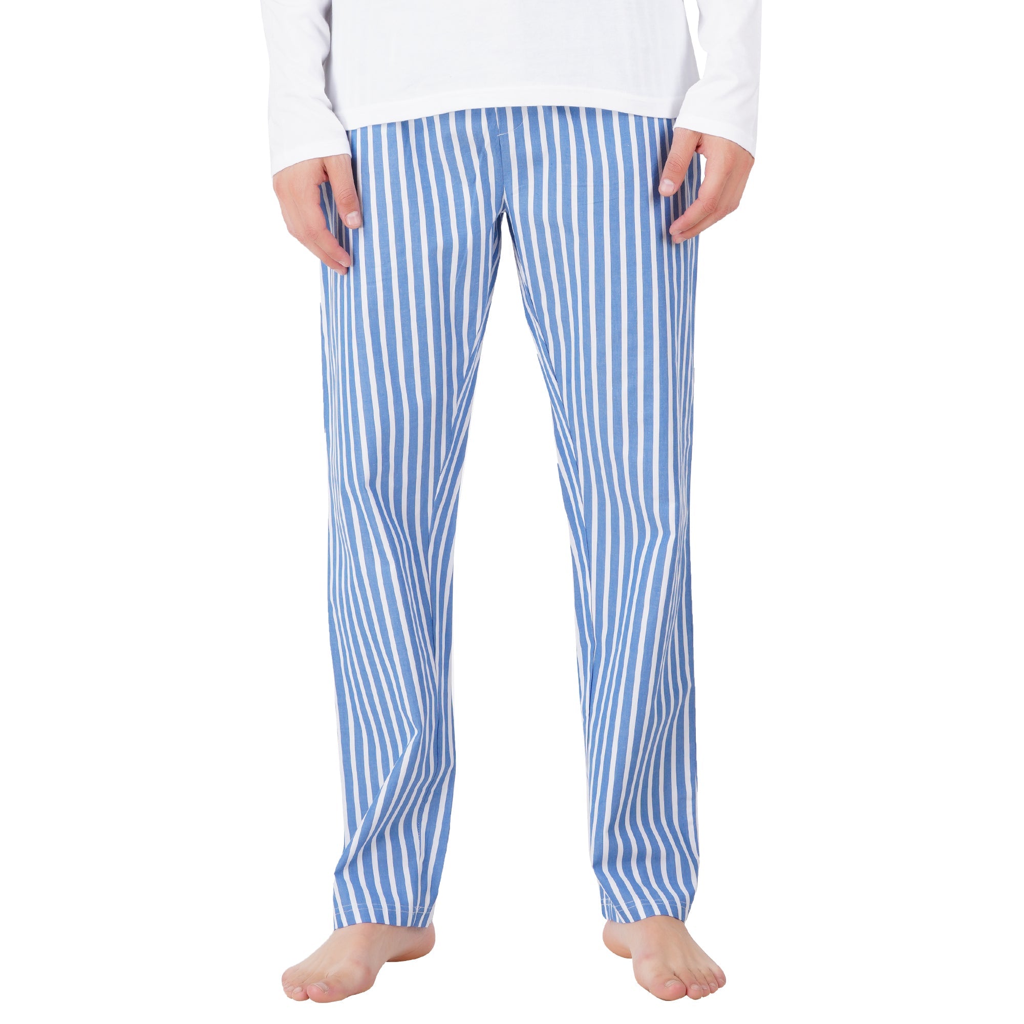 Men’s Nightwear Blue & White Stripe Loungewear Pants – Mens Trousers on Brown Living™. SKU: ARZIKI094-WHITE-M. Img 5.
