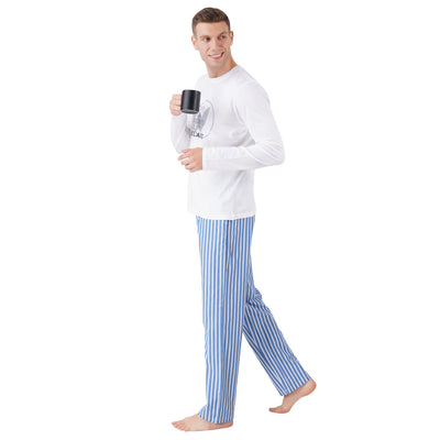 Men’s Nightwear Blue & White Stripe Loungewear Pants – Mens Trousers on Brown Living™. SKU: ARZIKI094-WHITE-M. Img 4.