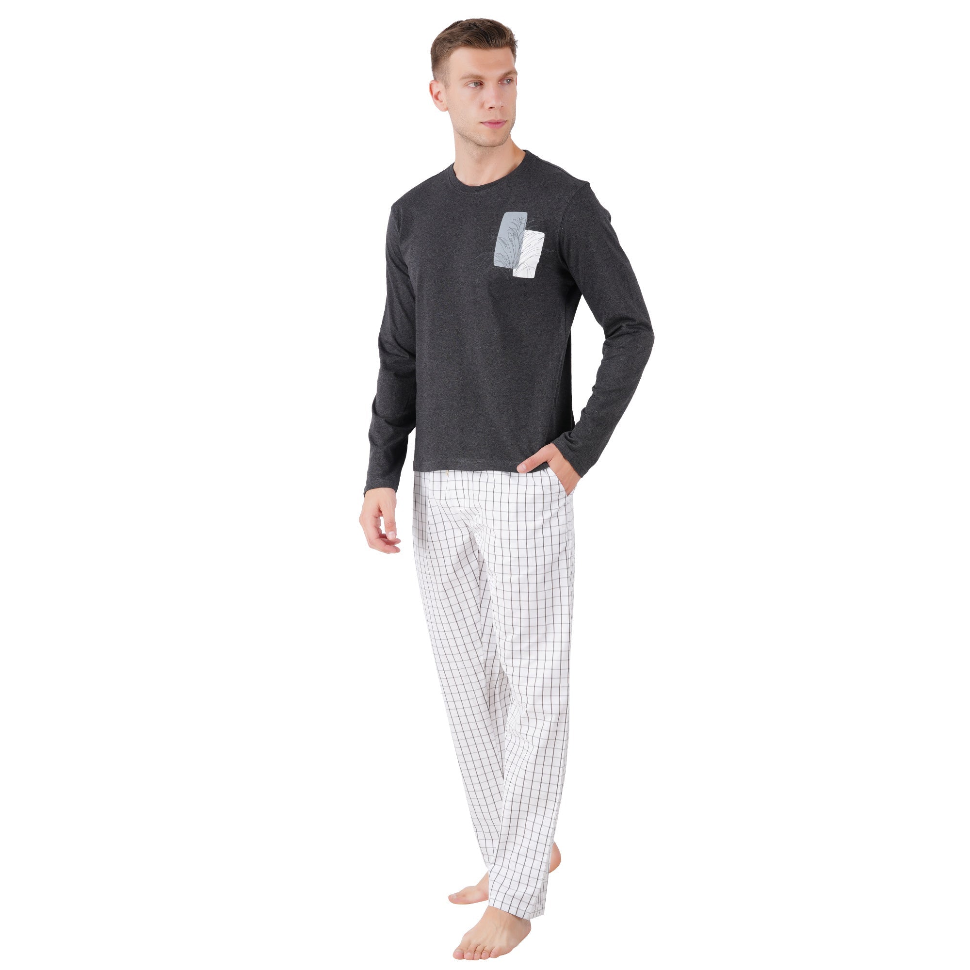 Men’s Nightwear Grey Melange | Comfortable Everyday Sleepwear – Mens Trousers on Brown Living™. SKU: ARZIKI096-GREYMELANGE-M. Img 4.