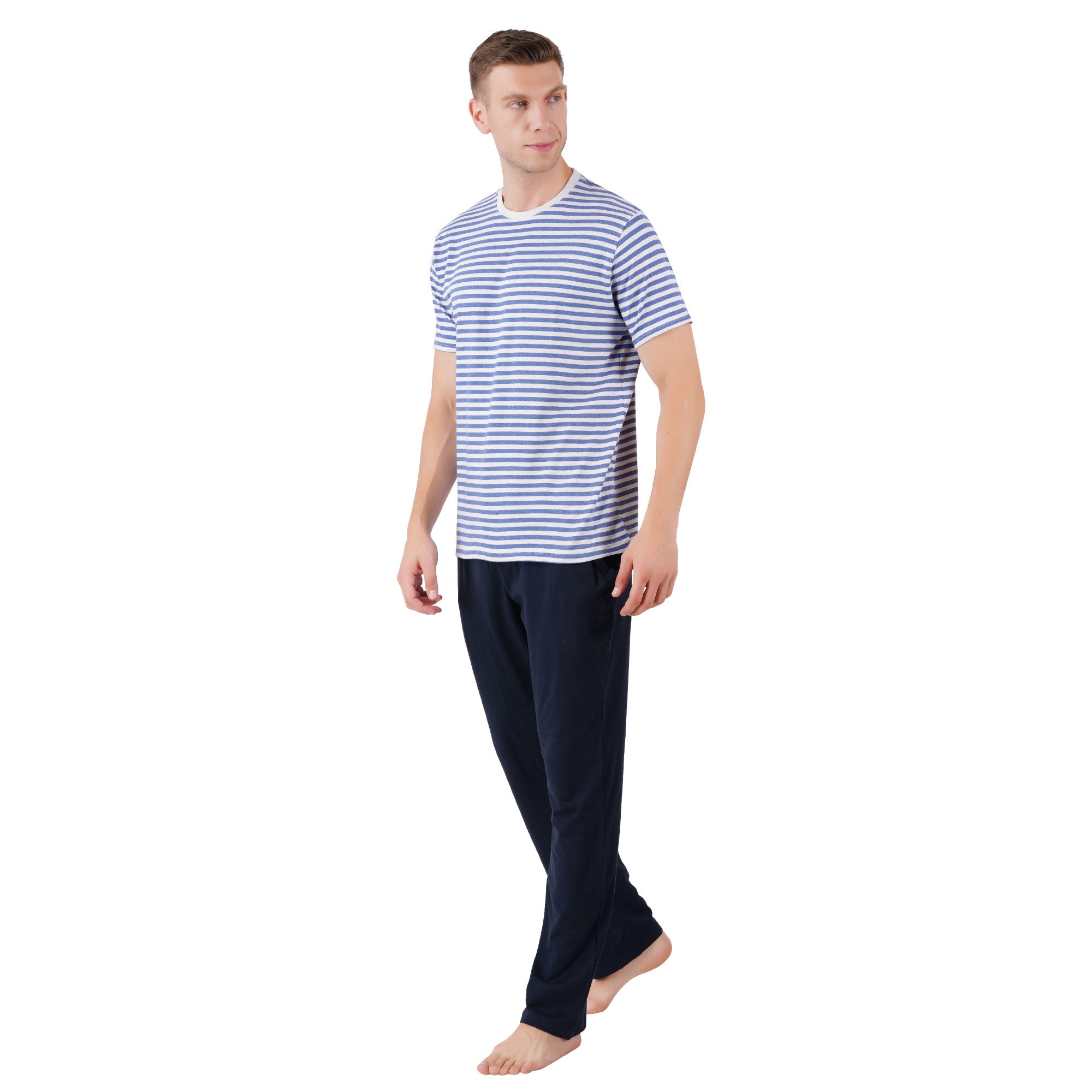 Men’s Nightwear Navy Loungewear Pants – Mens Trousers on Brown Living™. SKU: ARZIKI092-NAVY-M. Img 3.
