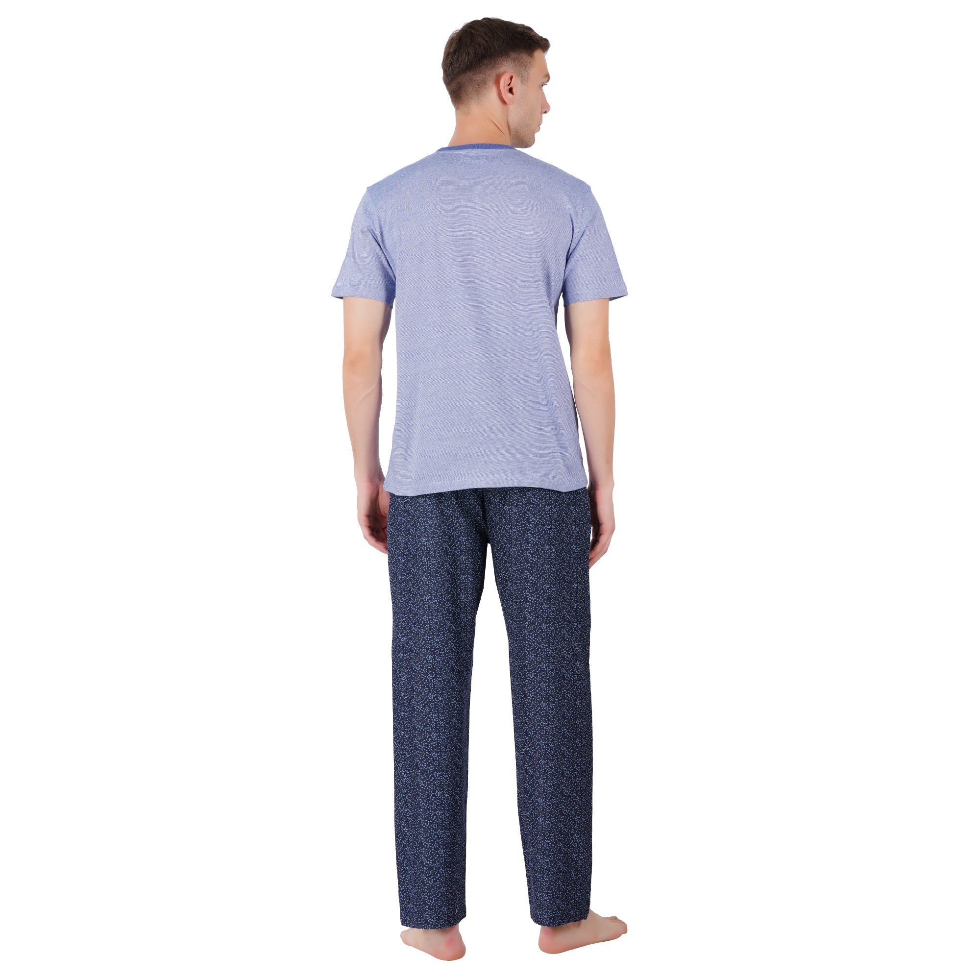 Men’s Organic Cotton Navy Nightwear Set | T-Shirt & Printed Pants – Mens Pyjama on Brown Living™. SKU: ARZIKI091-NAVY-M. Img 2.