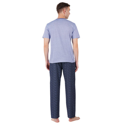 Men’s Organic Cotton Navy Nightwear Set | T-Shirt & Printed Pants – Mens Pyjama on Brown Living™. SKU: ARZIKI091-NAVY-M. Img 2.
