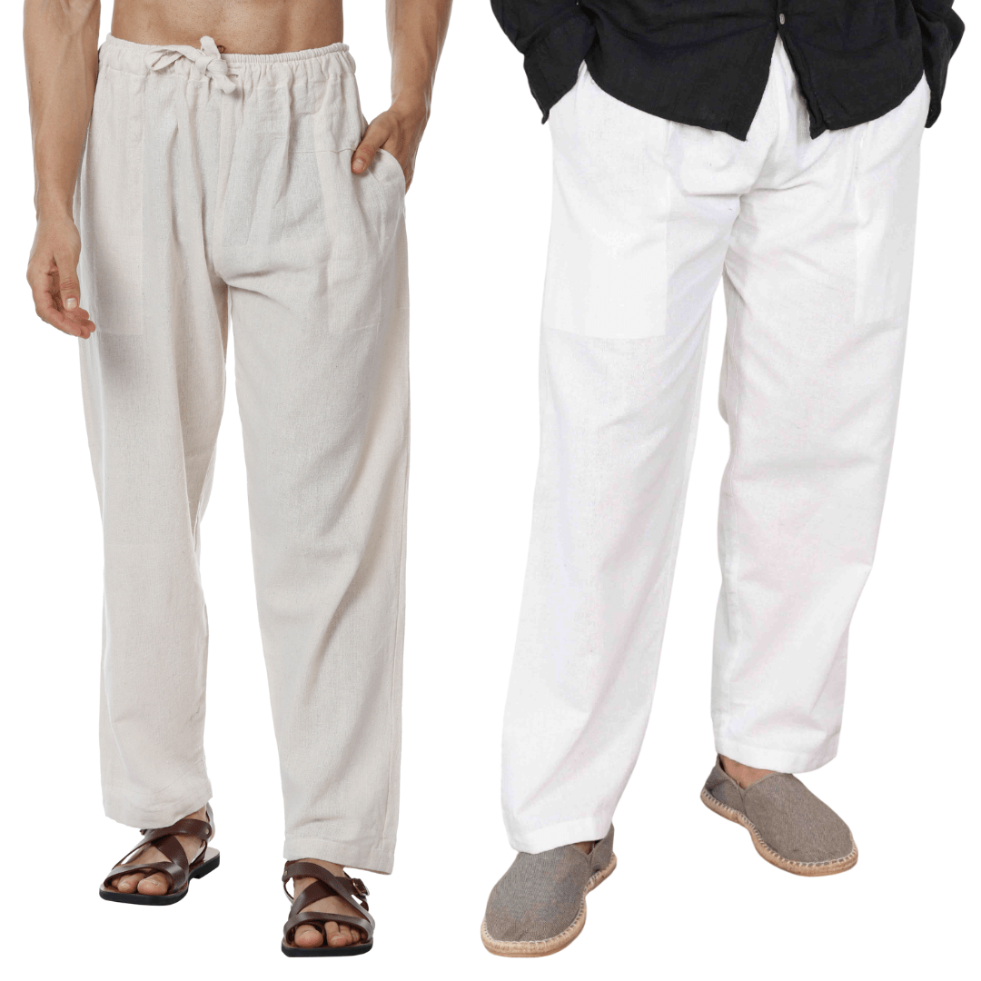 Men's Pyjama Pack of 2 | Cream & White | Fits Waist Sizes 28" to 36" – Mens Pyjama on Brown Living™. SKU: AT12AT10. Img 1.