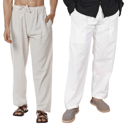 Men's Pyjama Pack of 2 | Cream & White | Fits Waist Sizes 28" to 36" – Mens Pyjama on Brown Living™. SKU: AT12AT10. Img 1.