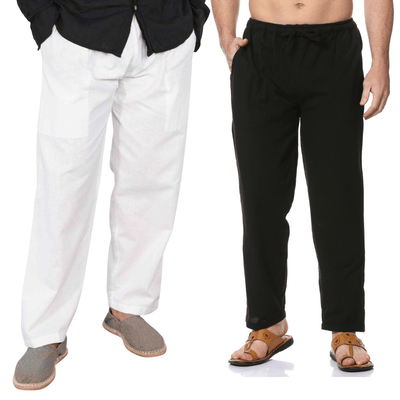 Men's Pyjama Pack of 2 | White & Black | Fits Waist Sizes 28" to 36" – Mens Pyjama on Brown Living™. SKU: AT10AT15. Img 1.