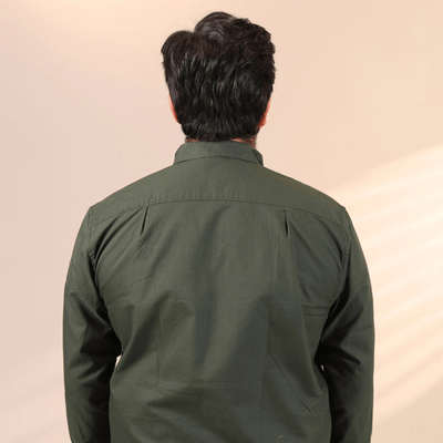 Men’s Rainforest Olive Green Cotton Shirt – Mens Shirt on Brown Living™. SKU: OX - FG - F - S. Img 4.