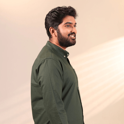 Men’s Rainforest Olive Green Cotton Shirt – Mens Shirt on Brown Living™. SKU: OX - FG - F - S. Img 5.