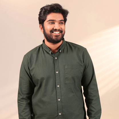 Men’s Rainforest Olive Green Cotton Shirt – Mens Shirt on Brown Living™. SKU: OX - FG - F - S. Img 2.