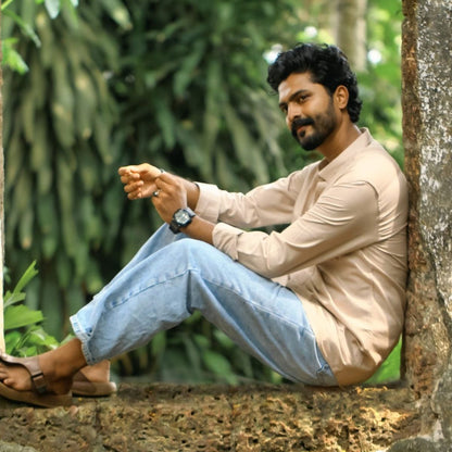 Men's Sandstone Cotton Casual Shirt – Mens Shirt on Brown Living™. SKU: OX - BG - F - S. Img 2.