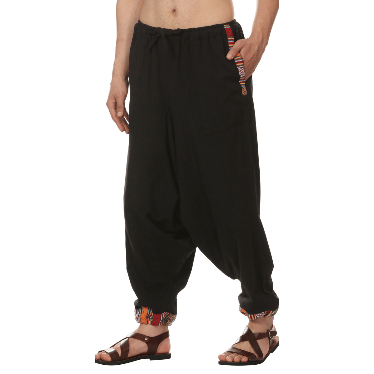 Men's Tribal Harem | Black | Fits Waist Sizes 28 to 36 Inches – Mens Pyjama on Brown Living™. SKU: AT01025ND. Img 2.