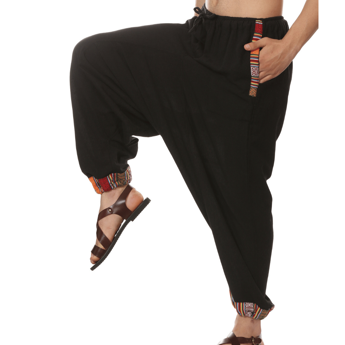 Men's Tribal Harem | Black | Fits Waist Sizes 28 to 36 Inches – Mens Pyjama on Brown Living™. SKU: AT01025ND. Img 1.