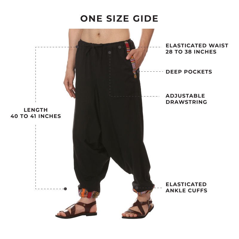 Men's Tribal Harem | Black | Fits Waist Sizes 28 to 36 Inches – Mens Pyjama on Brown Living™. SKU: AT01025ND. Img 3.