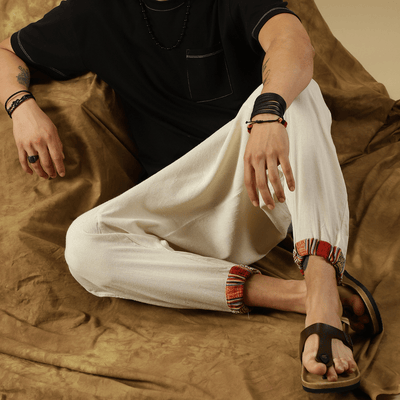 Men's Tribal Harem | Cream | Fits Waist Sizes 28 to 36 Inches – Mens Pyjama on Brown Living™. SKU: AT01022ND. Img 18.