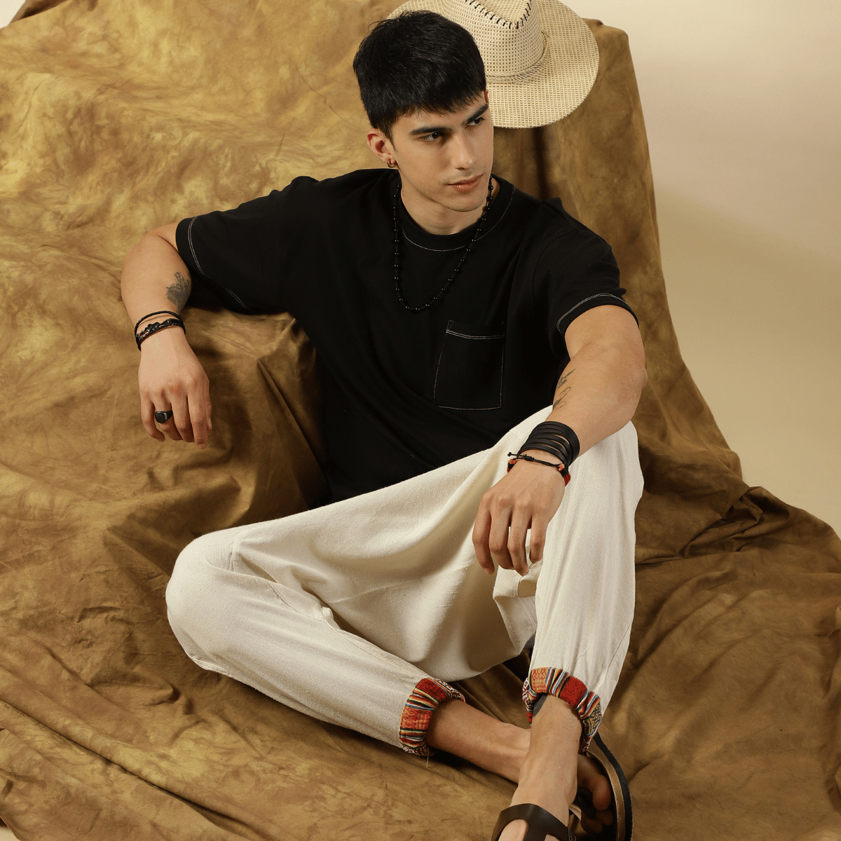 Men's Tribal Harem | Cream | Fits Waist Sizes 28 to 36 Inches – Mens Pyjama on Brown Living™. SKU: AT01022ND. Img 16.