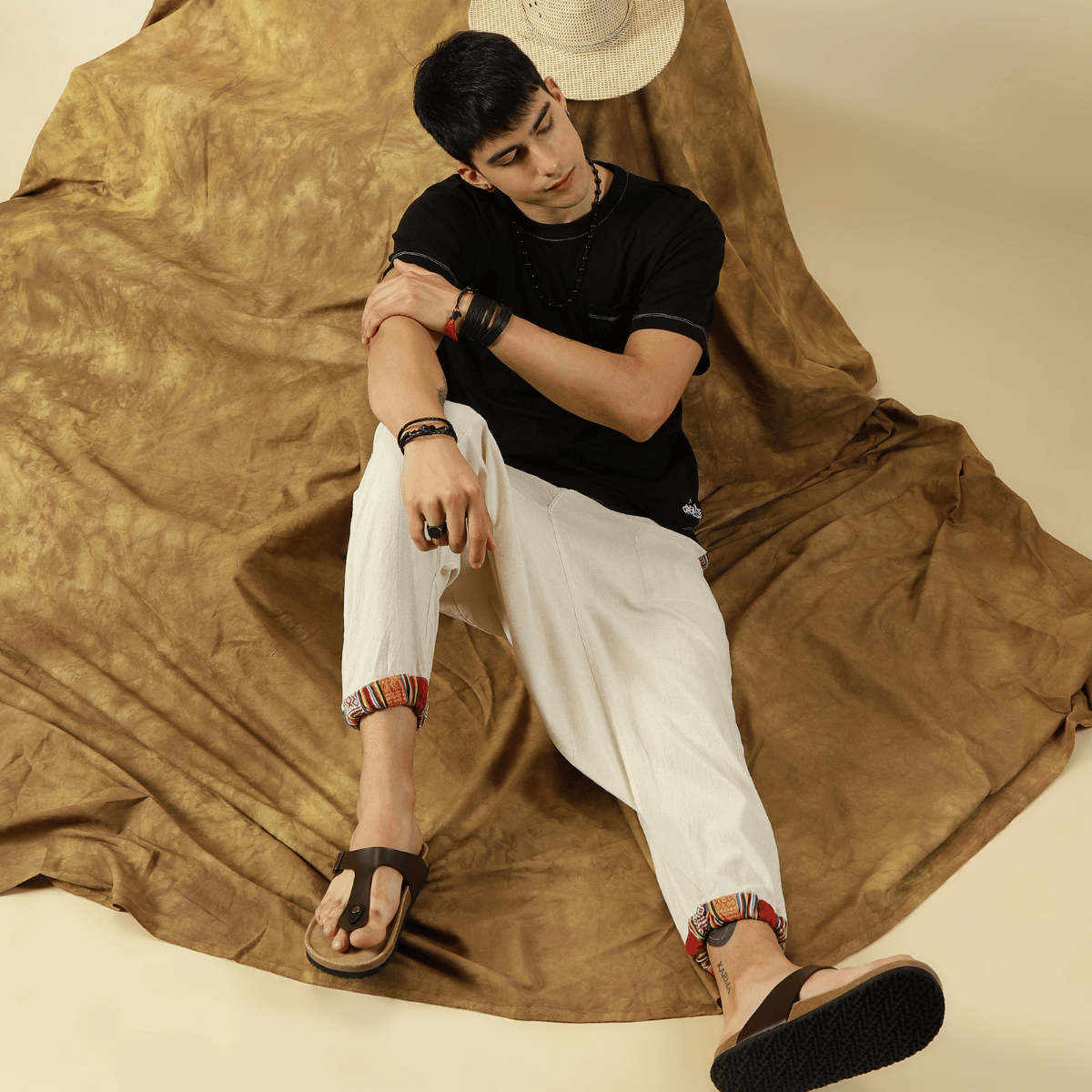Men's Tribal Harem | Cream | Fits Waist Sizes 28 to 36 Inches – Mens Pyjama by Hope - House of Pure Eco available on Brown Living™. . SKU: AT01022ND. Img 2.