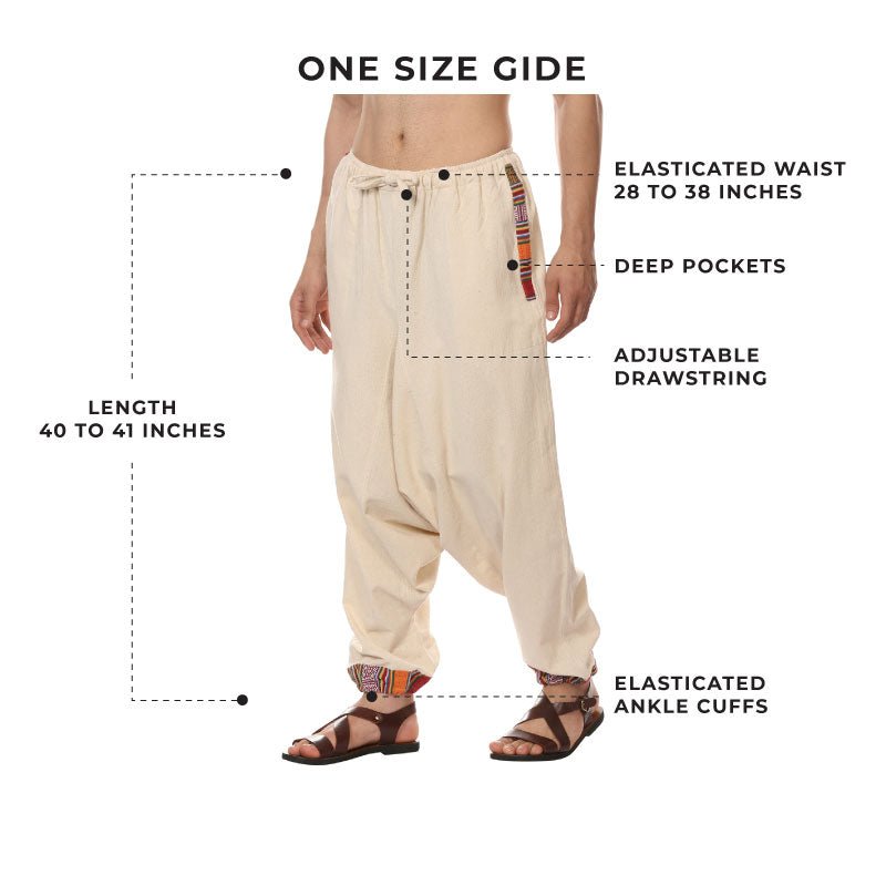 Men's Tribal Harem | Cream | Fits Waist Sizes 28 to 36 Inches – Mens Pyjama by Hope - House of Pure Eco available on Brown Living™. . SKU: AT01022ND. Img 3.