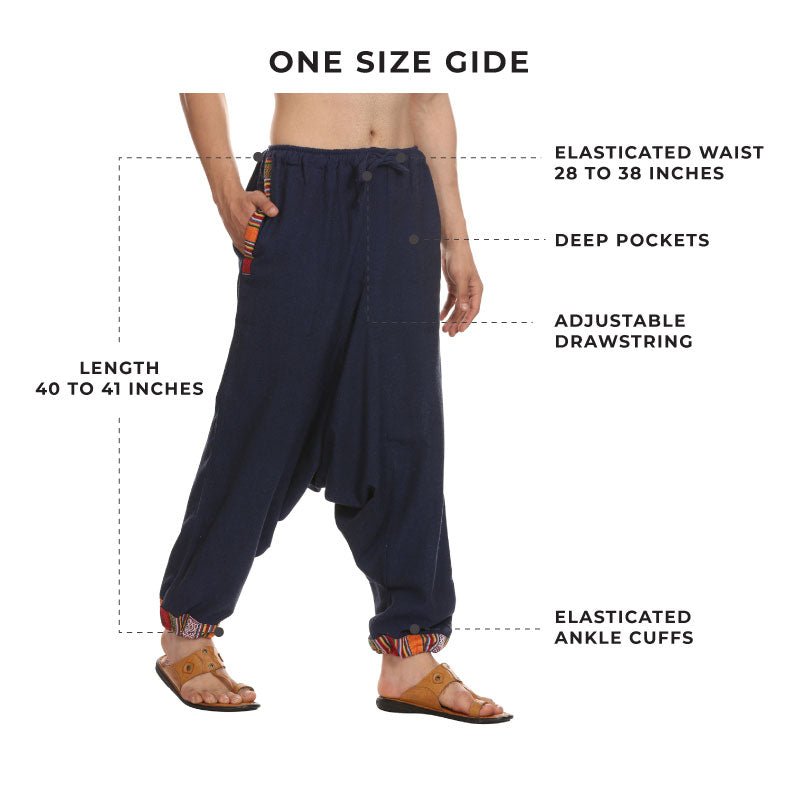 Men's Tribal Harem | Dark Blue | Fits Waist Sizes 28 to 36 Inches – Mens Pyjama on Brown Living™. SKU: AT01021ND. Img 3.