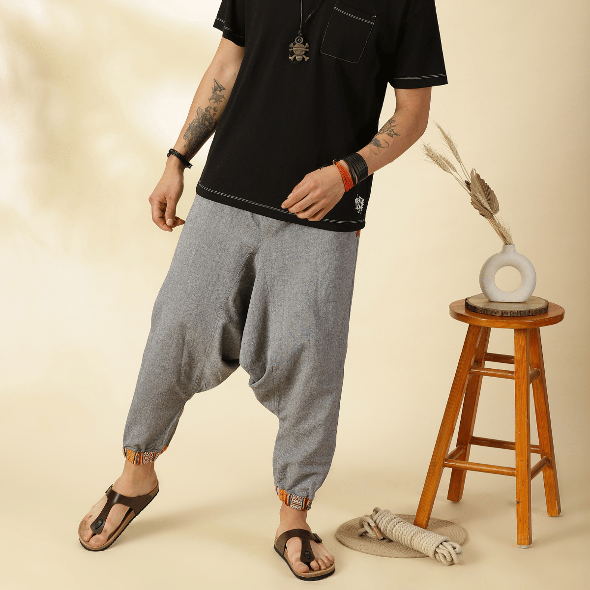 Men's Tribal Harem | Grey | Fits Waist Sizes 28 to 36 Inches – Mens Pyjama by Hope - House of Pure Eco available on Brown Living™. . SKU: AT01023ND. Img 7.