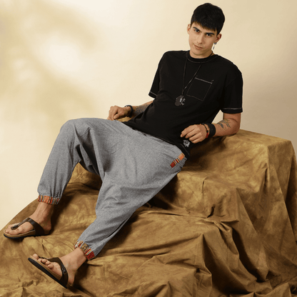 Men's Tribal Harem | Grey | Fits Waist Sizes 28 to 36 Inches – Mens Pyjama by Hope - House of Pure Eco available on Brown Living™. . SKU: AT01023ND. Img 2.