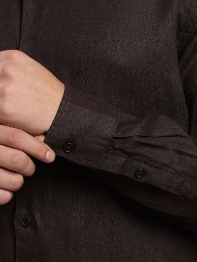 Men’s White Linen Full Sleeve Shirt | Pure Linen Casual Shirt – Men Shirt on Brown Living™. SKU: LN-BR-F-S. Img 3.