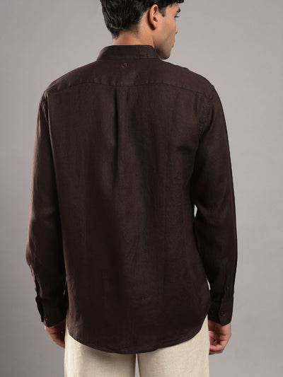 Men’s White Linen Full Sleeve Shirt | Pure Linen Casual Shirt – Men Shirt on Brown Living™. SKU: LN-BR-F-S. Img 6.