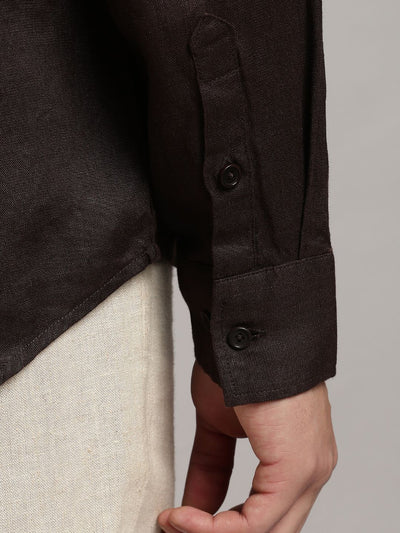 Men’s White Linen Full Sleeve Shirt | Pure Linen Casual Shirt – Men Shirt on Brown Living™. SKU: LN-BR-F-S. Img 5.