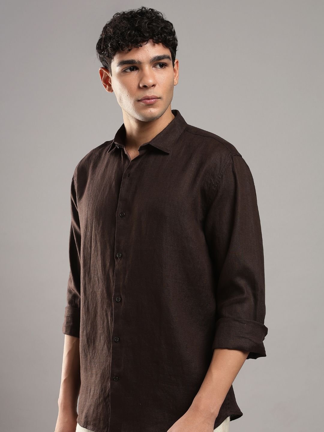 Men’s White Linen Full Sleeve Shirt | Pure Linen Casual Shirt – Men Shirt on Brown Living™. SKU: LN-BR-F-S. Img 1.