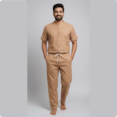 Men's Woven Twill Herbal - Infused Yoga & Meditation Pant – Mens Pants on Brown Living™. SKU: SHNO-BL-100. Img 1.