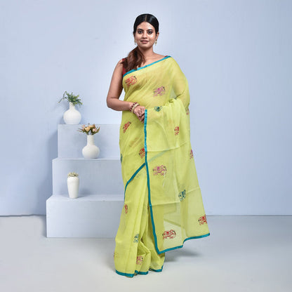 Mercerised Cotton Hand Embroidered Saree – Womens Saree on Brown Living™. SKU: ST - COT - SAR - BLU - 01. Img 7.