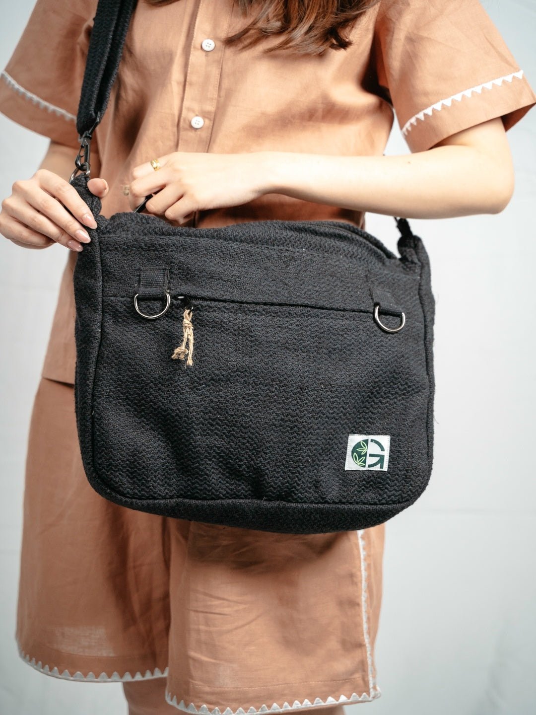 Messenger Sling Bag | Minimal Everyday Crossbody Bag – Sling Bag on Brown Living™. SKU: OGSBM02black. Img 6.