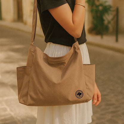 Messenger Tote – Functional Cross Body Cotton Canvas Bag – Tote Bag on Brown Living™. SKU: MES003BR. Img 3.