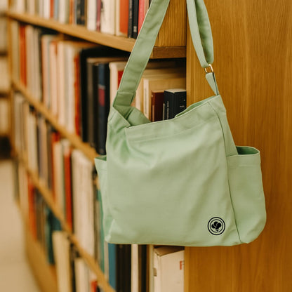 Messenger Tote – Functional Cross Body Cotton Canvas Bag – Tote Bag on Brown Living™. SKU: MES009MG. Img 1.