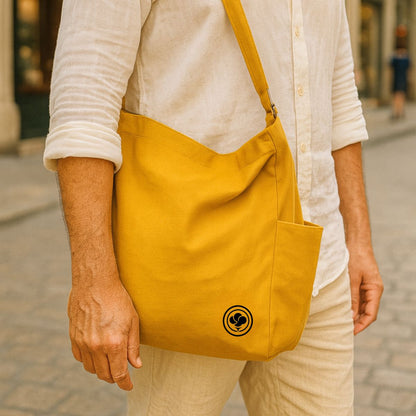 Messenger Tote – Functional Cross Body Cotton Canvas Bag – Tote Bag on Brown Living™. SKU: MES004YL. Img 2.