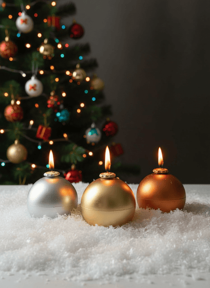 Metallic Holiday Candles - Set of 3 Decorative Christmas Candles – Candles & Fragrances on Brown Living™. SKU: HBCS01. Img 1.