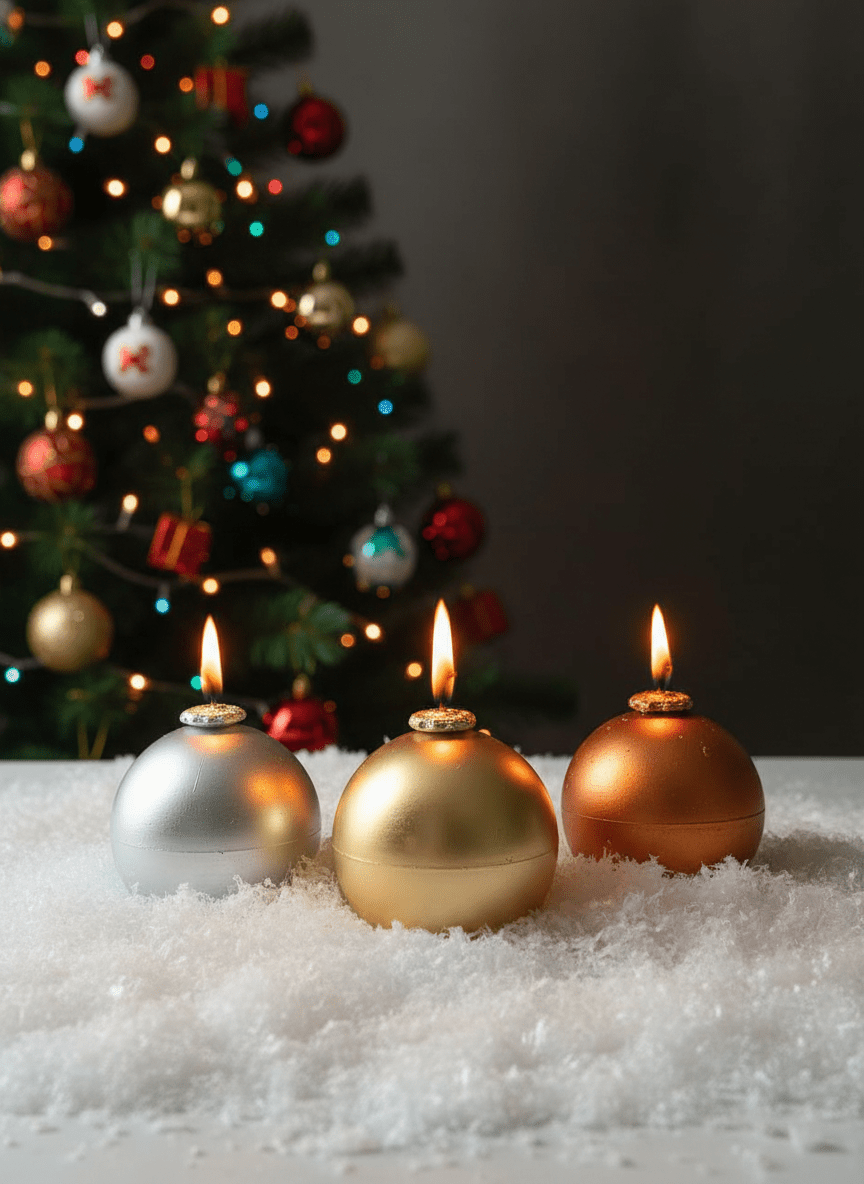 Metallic Holiday Candles - Set of 3 Decorative Christmas Candles – Candles & Fragrances on Brown Living™. SKU: HBCS01. Img 1.