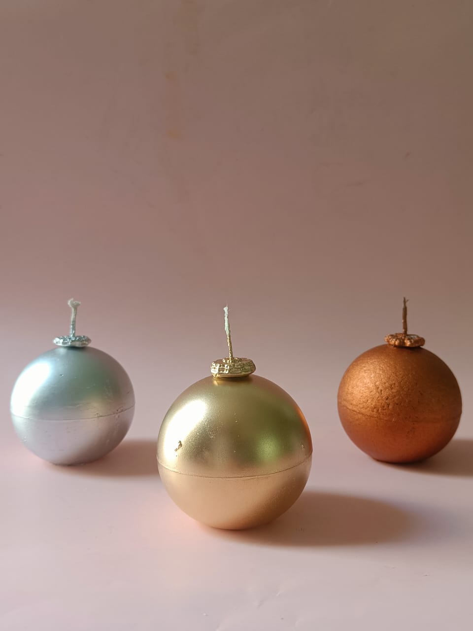 Metallic Holiday Candles - Set of 3 Decorative Christmas Candles – Candles & Fragrances on Brown Living™. SKU: HBCS01. Img 2.