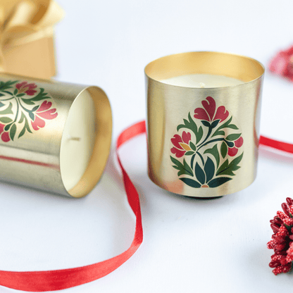 Metallic Jar Candles in Bakul & Parijat Indian Scents - Set of 2 – Candles & Fragrances on Brown Living™. SKU: SN2532. Img 4.