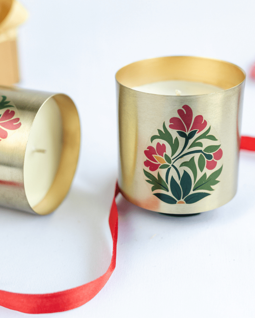 Metallic Jar Candles in Bakul & Parijat Indian Scents - Set of 2 – Candles & Fragrances on Brown Living™. SKU: SN2532. Img 3.
