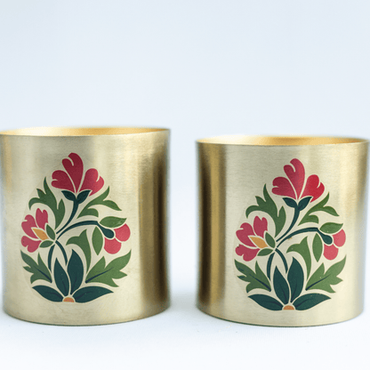 Metallic Jar Candles in Bakul & Parijat Indian Scents - Set of 2 – Candles & Fragrances on Brown Living™. SKU: SN2532. Img 2.
