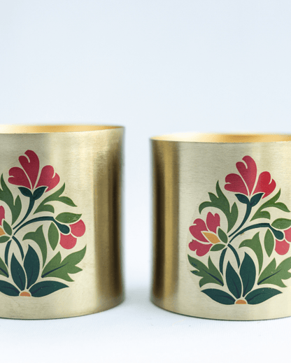 Metallic Jar Candles in Bakul & Parijat Indian Scents - Set of 2 – Candles & Fragrances on Brown Living™. SKU: SN2532. Img 4.