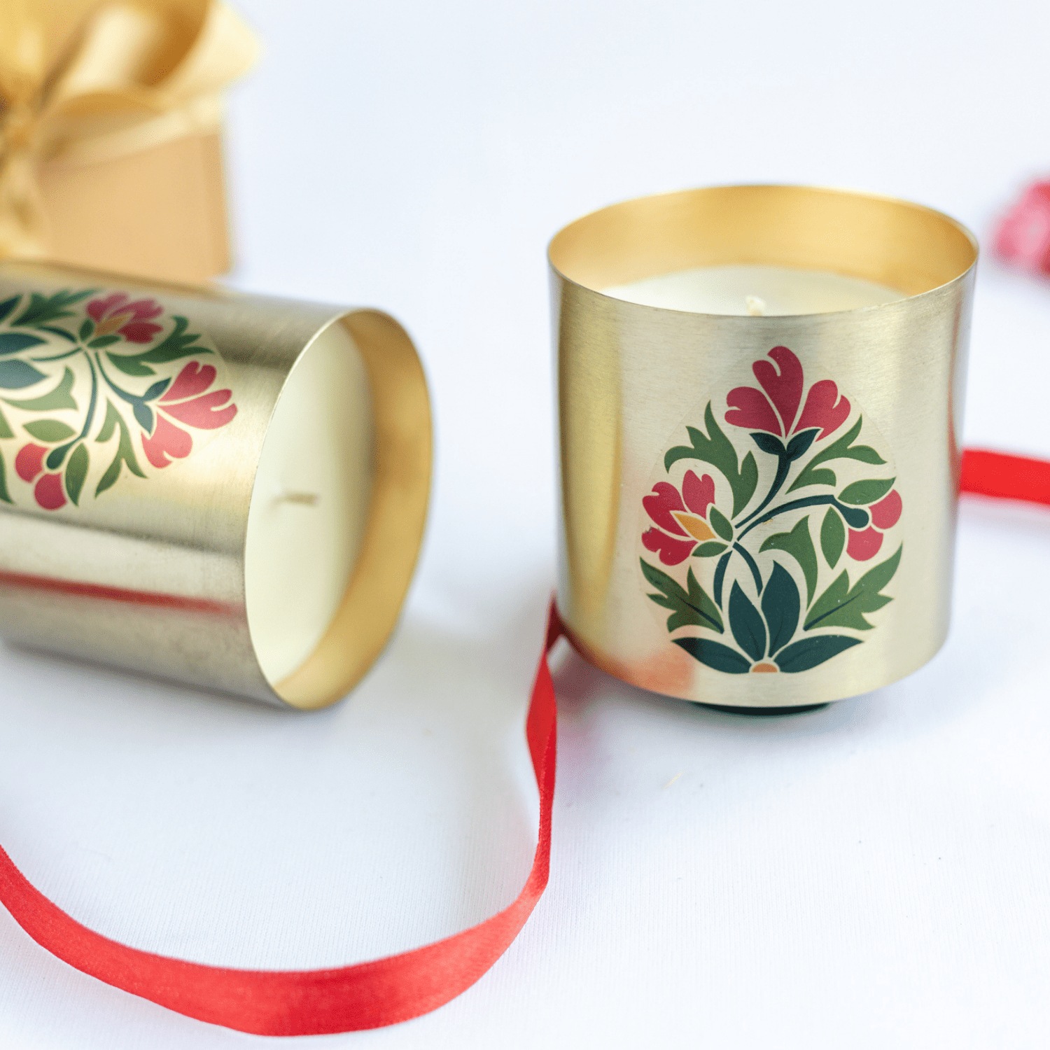 Metallic Jar Candles in Bakul & Parijat Indian Scents - Set of 2 – Candles & Fragrances on Brown Living™. SKU: SN2532. Img 1.