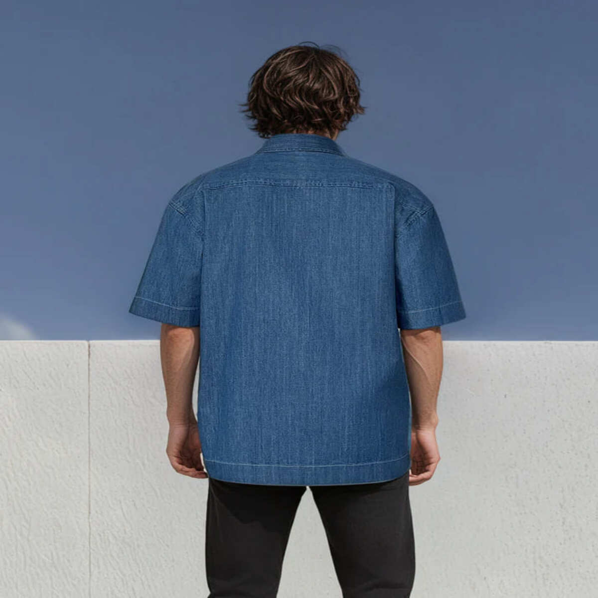 Mid Indigo Half - Sleeved Cotton Shirt for Men – Men Shirt on Brown Living™. SKU: UNBHUSH1001002SN. Img 2.
