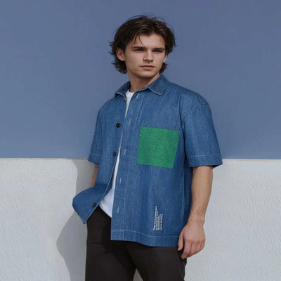 Mid Indigo Half - Sleeved Cotton Shirt for Men – Men Shirt on Brown Living™. SKU: UNBHUSH1001002SN. Img 1.