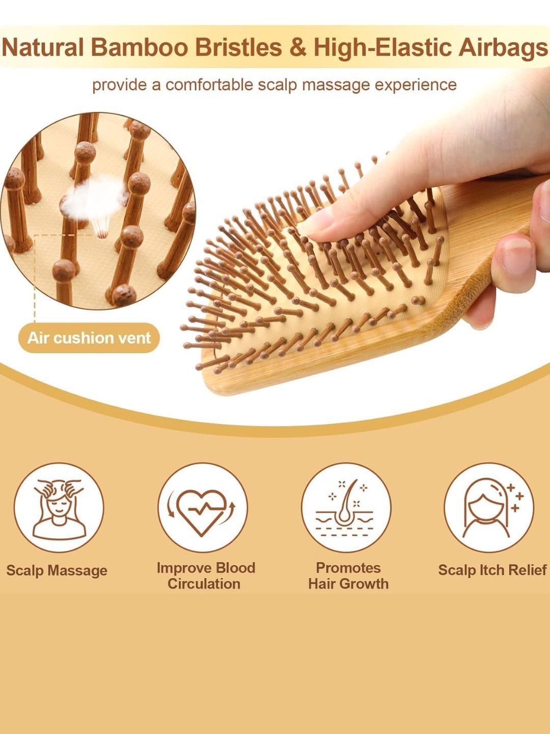 Mid - Size Bamboo Paddle Hairbrush | Travel - Friendly Eco Hairbrush – Hair Brush on Brown Living™. SKU: KOE013-TR. Img 4.