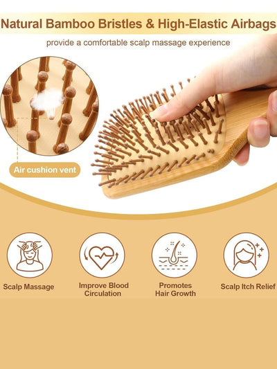 Mid - Size Bamboo Paddle Hairbrush | Travel - Friendly Eco Hairbrush – Hair Brush on Brown Living™. SKU: KOE013-TR. Img 4.